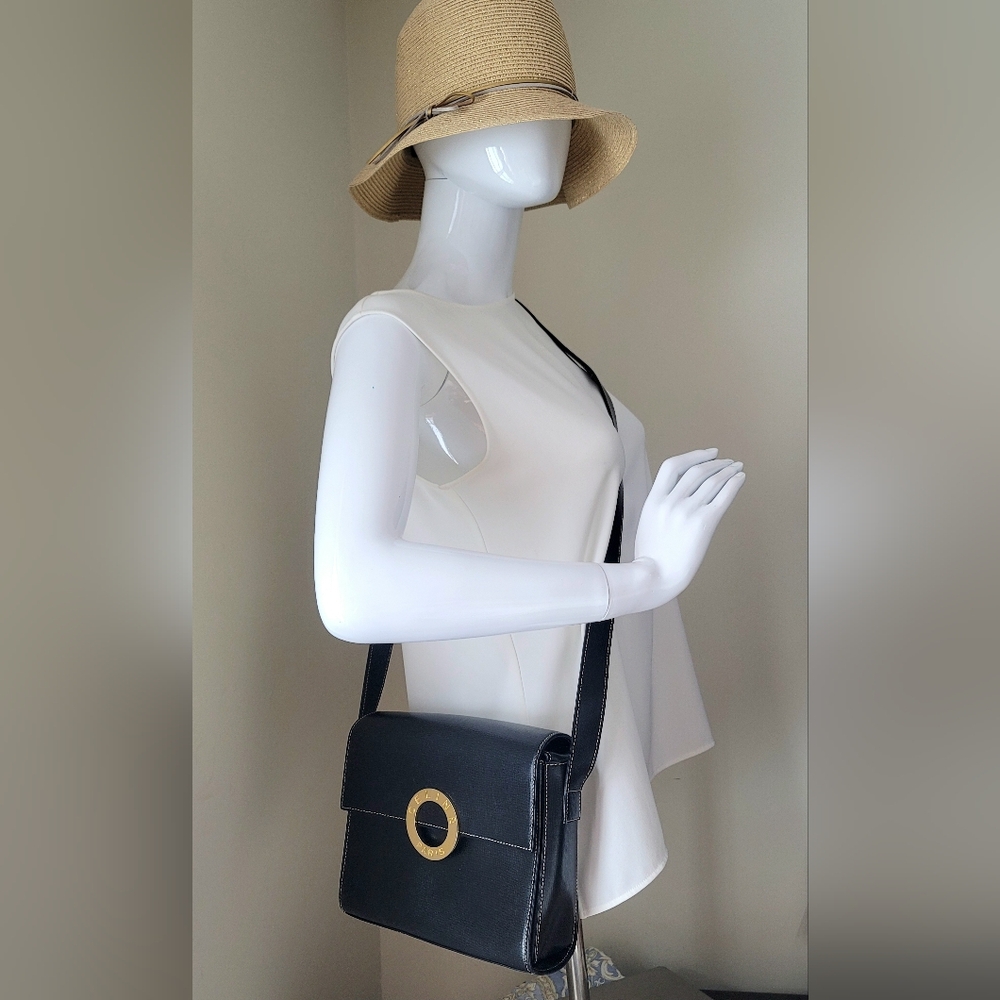 Vintage Celine Gold Ring Box Black Leather Small Crossbody Hand Bag Authentic - Picture 14 of 14